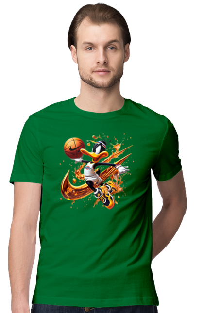 Men's t-shirt with prints Daffy Duck Nike. Cartoon, character, daffy duck, duck, looney tunes, merrie melodies, nike, warner brothers. 2070702