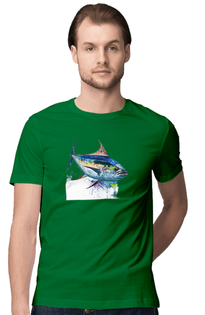 Футболка чоловіча з принтом "Тунец риба кольорова". Арт, кольорова, риба, тварини, тунец. CustomPrint.market