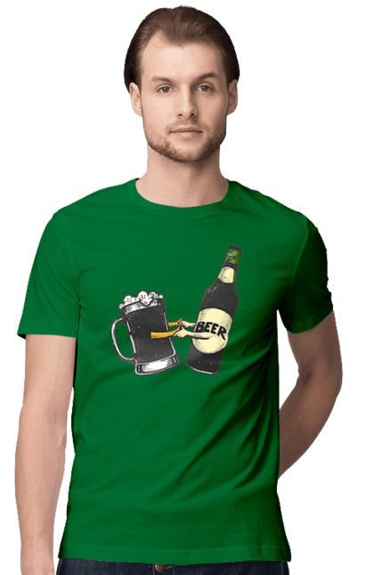 Men`s t-shirt with prints Bottle Of Beer With A Glass Of Beer. Beer, bottle, wineglass. 2070702