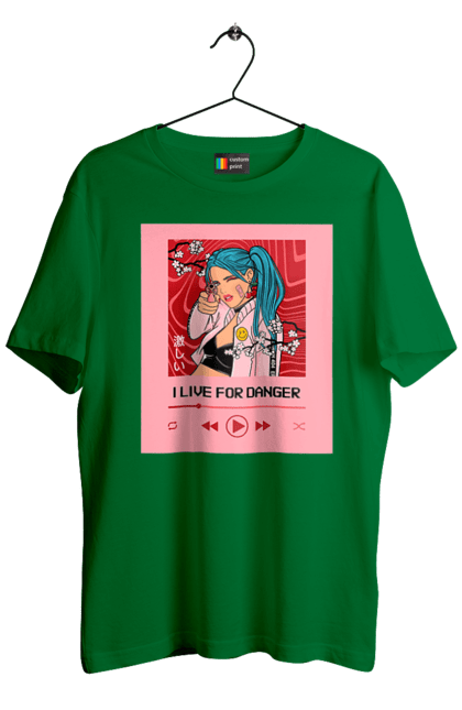 Футболка чоловіча з принтом "I Live For Danger". Аніме, музика, пістолет, програвач. 2070702