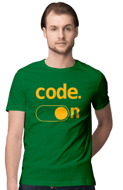Футболка чоловіча з принтом "Код увімкнено". Айті, айтішник, для айтішника, для програміста, код увімкнено, подарунок айтішнику, подарунок програмісту, програміст, розробник. 2070702