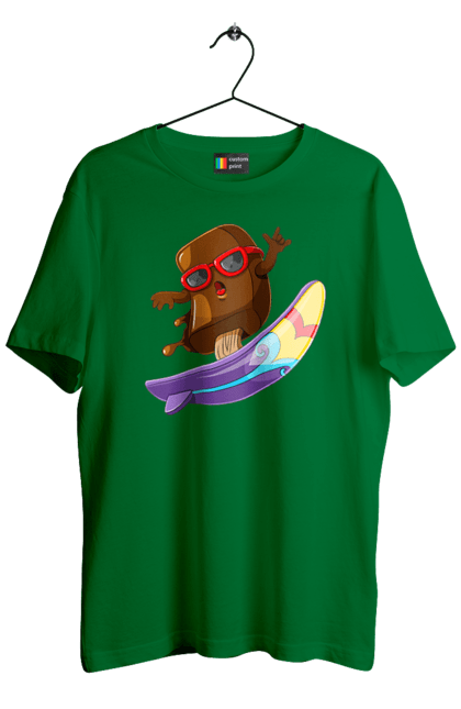Футболка чоловіча з принтом "Мороженко На Серфі". Літо, морозиво, окуляри, серфінг. 2070702