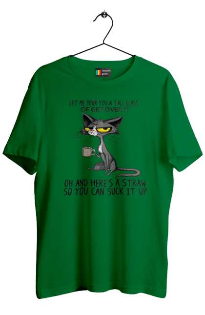 Men`s t-shirt with prints How to survive it?. Cat and mug, drink, everything is fine, go fuck yourself, large glass, meditation, pour, suck. 2070702