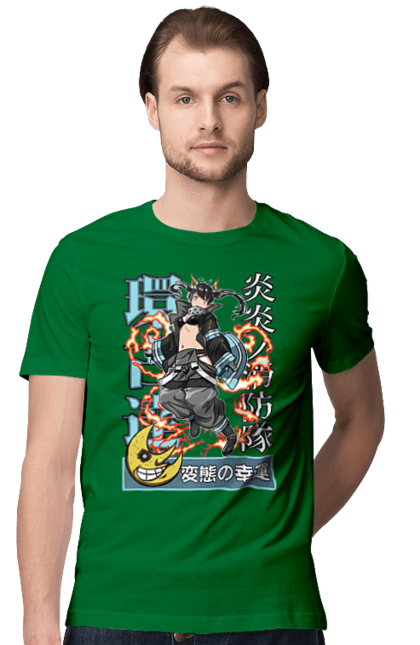 Men's t-shirt with prints Fire Force Shinra Tamaki Kotatsu. Anime, fire force, firefighter, manga, tamaki kotatsu. 2070702