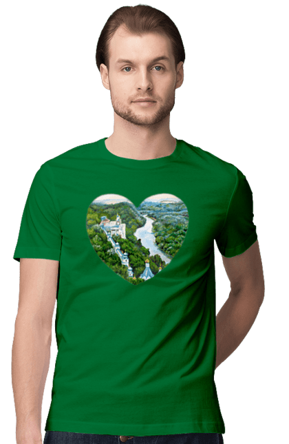 Men`s t-shirt with prints Святогорская лавра. Church, donetsk region, forest, landscape, monastery, river, svyatogorsk, ukraine. 2070702