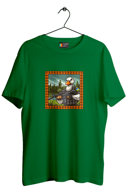 Футболка чоловіча з принтом "Гусячий десант". Біологічна зброя, бойові гуси, військовий гусак, гусячий десант, зброєні сили, прапор, символіка, україна. 2070702