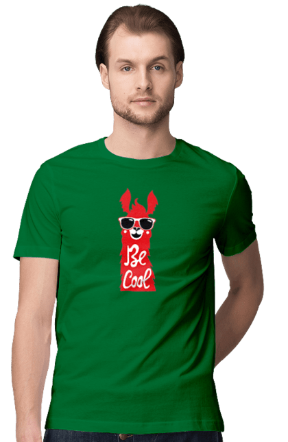 Men`s t-shirt with prints Cool llama. Animals, cool, glasses, lama. 2070702