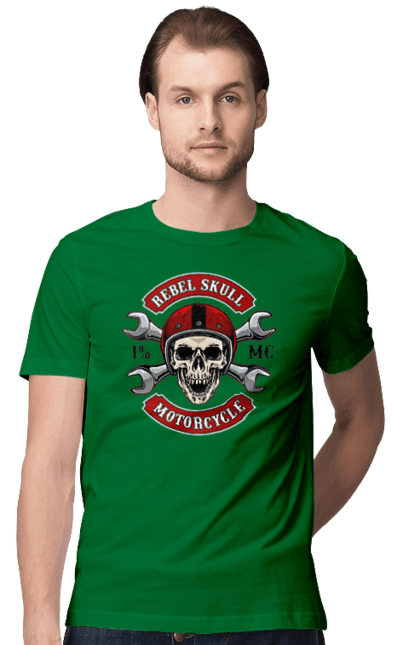 Men`s t-shirt with prints skull motorist. Amateur, helmet, motorcycle, skull. 2070702