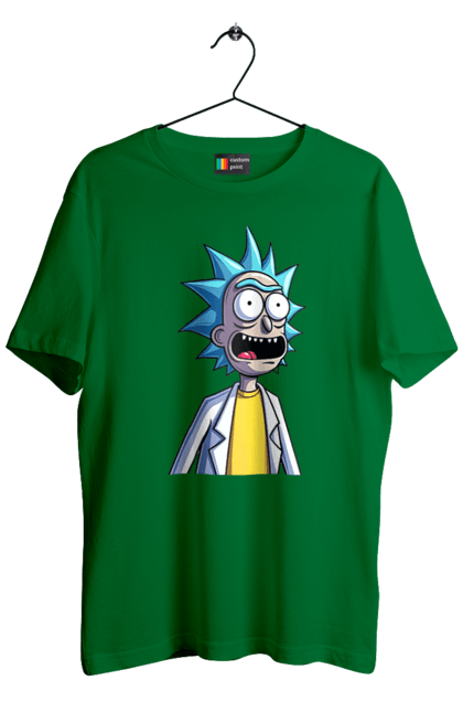 Men's t-shirt with prints Rick and Morty. Adventures, black humor, cartoon, rick, rick and morty, sci-fi, tragicomedy. 2070702