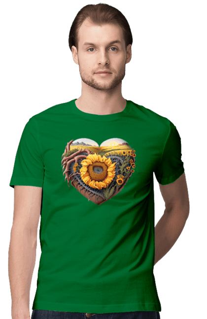 Men`s t-shirt with prints Символи України. Field, sky, sunflower, symbols of ukraine, ukraine, wheat. 2070702