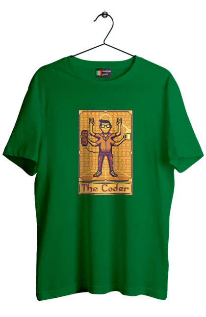 Футболка чоловіча з принтом "Карта таро  кодер". Ай ті, айтішник, карта таро, код, програміст, хакер. 2070702