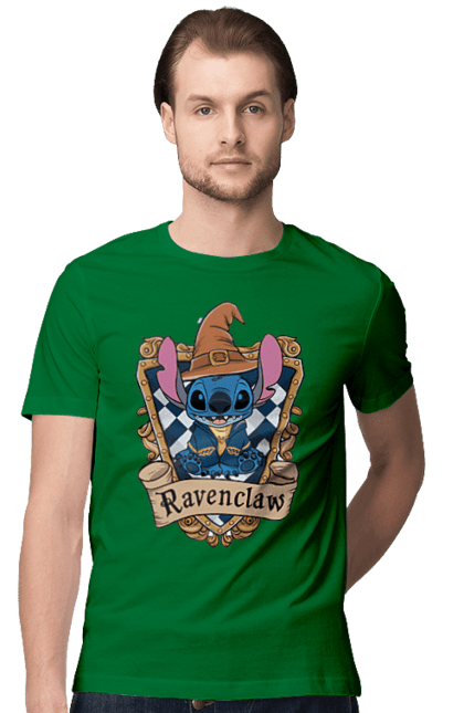 Men's t-shirt with prints Stich Ravenclaw. Faculty, franchise, harry potter, hogwarts, ravenclaw, stich. 2070702