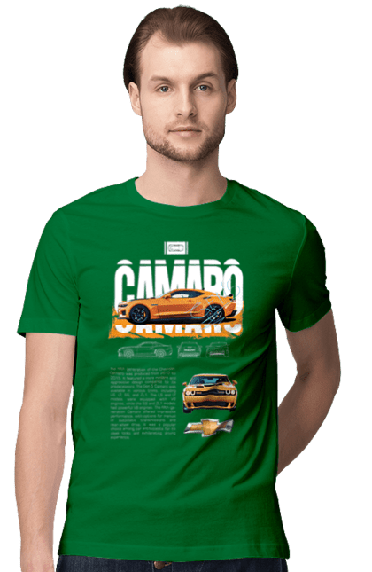 Men's t-shirt with prints Chevrolet Camaro. Auto, automobile, camaro, car, chevrolet, chevrolet camaro. 2070702