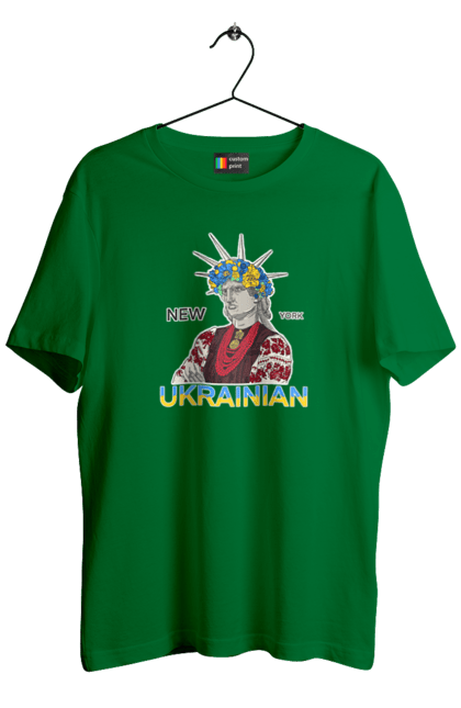 Men`s t-shirt with prints UA & NY. Embroidered shirt, new york, statue of liberty, ukraine, wreath. 2070702