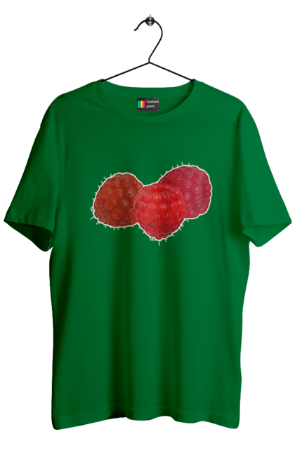 Футболка чоловіча з принтом "Малина". Веган, вегетаріанець, делікатес, дієта, їжа, літо, малина, плід, смачно, стигла, червона, ягода. 2070702