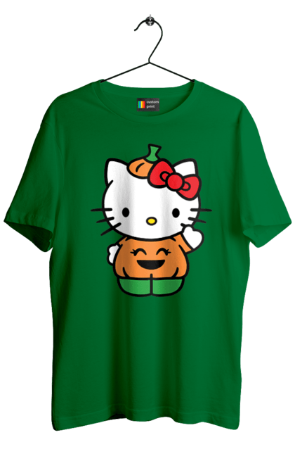 Men's t-shirt with prints Hello Kitty Halloween. Brand, character, halloween, hello kitty, kitten, kitty, pumpkin. 2070702