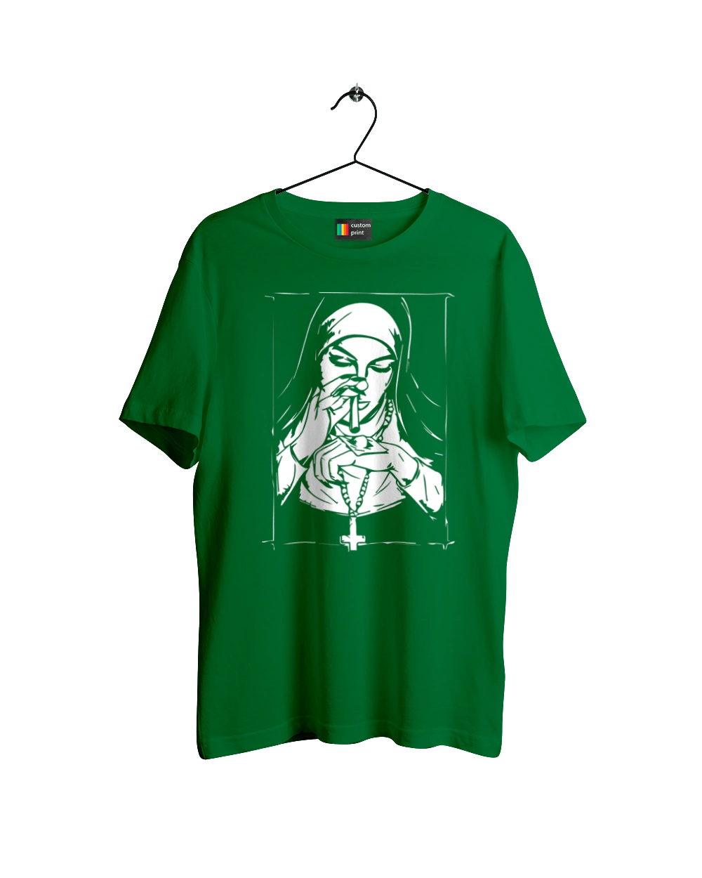 The nun sniffs the powder