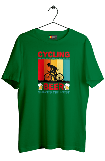 Футболка чоловіча з принтом "Cycling Beer". Алкоголь, брутальні, велосипед, веселі, для спортсменів, літні, пиво, спорт, чоловічі. 2070702