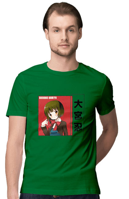 Men's t-shirt with prints Kiniro Mosaic Shinobu Omiya. Anime, gold mosaic, kiniro mosaic, kinmoza, manga, shinobu, shinobu omiya. 2070702