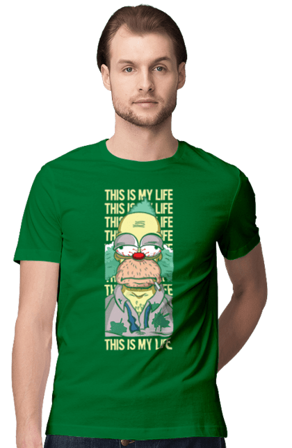 Футболка мужская с принтом THIS IS MY LIFE KRUSTY plus. Krusty, krusty the clown, simpsons, клоун красти, красти, симпсоны. 2070702