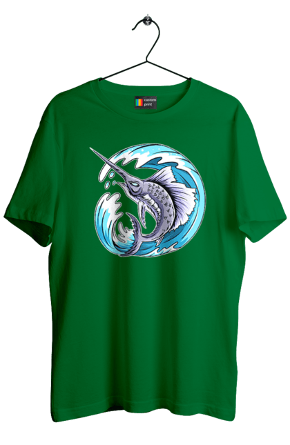 Футболка чоловіча з принтом "Риба Меч І Хвиля". Риба меч, хвиля. 2070702