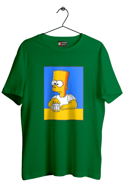 Футболка чоловіча з принтом "Барт любитель пива". Барт, барт сімпсон, мультперсонажі, мультфільми, сімпсони, український прапор. 2070702