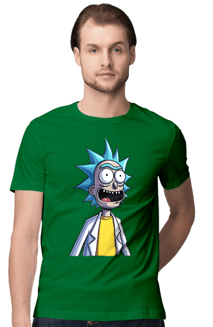 Men's t-shirt with prints Rick and Morty. Adventures, black humor, cartoon, rick, rick and morty, sci-fi, tragicomedy. 2070702