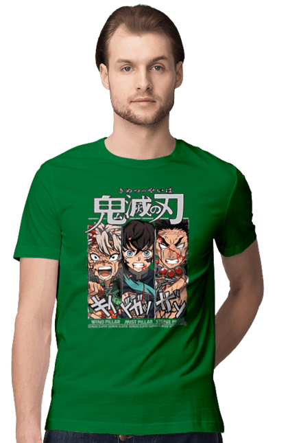 Men's t-shirt with prints Demon Slayer Sanemi Muichiro Gyomei. Anime, demon slayer, gyomei, himejima, kimetsu no yaiba, manga, muichiro, sanemi. 2070702