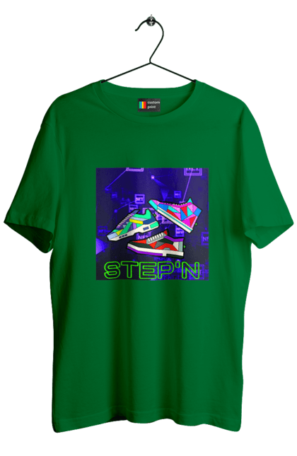 Футболка чоловіча з принтом "Step`n". Віртуальні кросівки, крипта, криптовалюти, нфт, нфт кросівки, солана, степен. 2070702