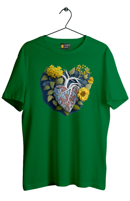 Футболка чоловіча з принтом "Серце квіти". Люблю україну, перемога україни, серце, символи україни, соняшник, традиції україни, україна. 2070702