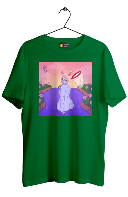 Men`s t-shirt with prints Purple Girl On The Hunt. Girl, naked, net. 2070702