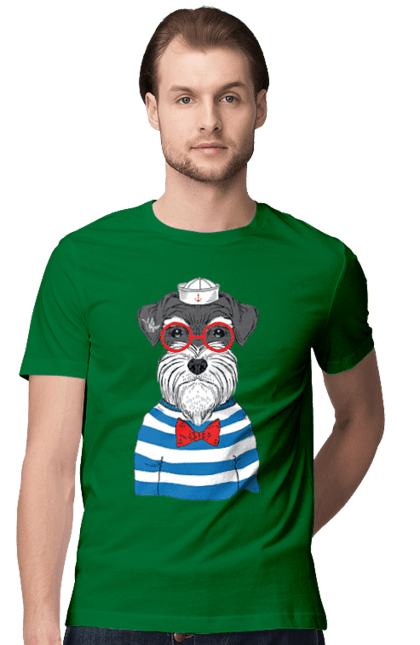 Футболка чоловіча з принтом "Собака моряк". Матроська, море, моряк, окуляри, собака. futbolka.stylus.ua