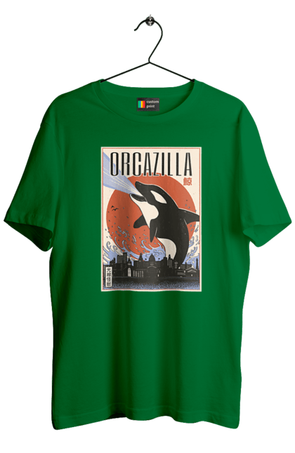 Футболка мужская с принтом Косатказилла. Japan print, japanese, japanese art, japanese poster, japanese poster orca, ocean wildlife, orca, orcazilla, косатка, косатказилла. 2070702