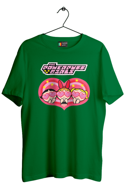 Men's t-shirt with prints Powerpuff Girls. Animated series, blossom, bubbles, buttercup, cartoon network, cool girls, heart, powerpuff girls. 2070702