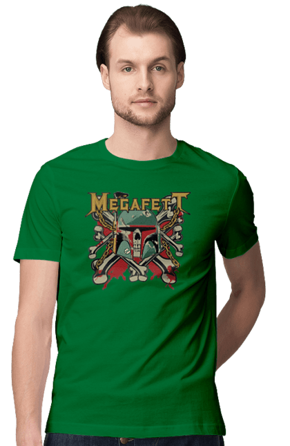 Men's t-shirt with prints Megafett. Bob fett, boba fett, clone, head hunter, megadeth, megafett, star wars. 2070702