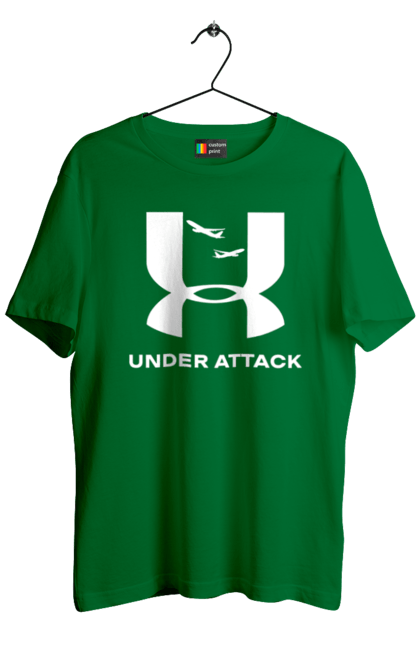 Футболка чоловіча з принтом "Under Attack white". Андер армор, бренди, гумор, приколи, прикольні, ундер армор. 2070702