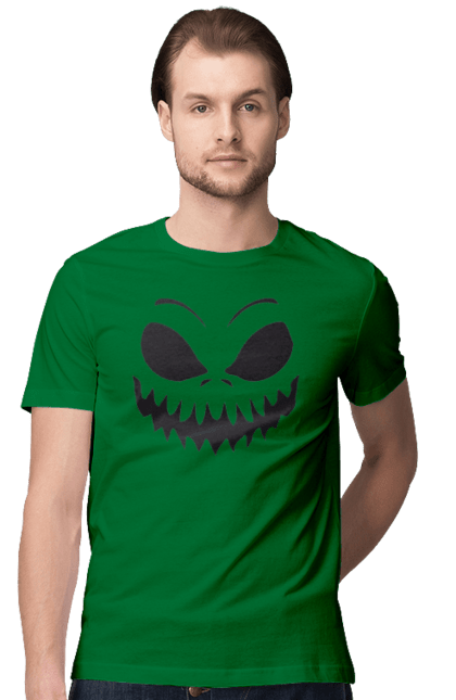 Men's t-shirt with prints Halloween pumpkin face. Costume, halloween, holiday, october, october 31, pumpkin, scary, sweets, trick or treat. 2070702