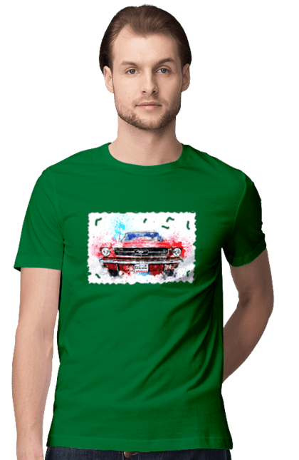 Men`s t-shirt with prints Mustang car. Car, donations, help, horse, mustang, mustang car, paypal, road, ukraine, wheel. 2070702