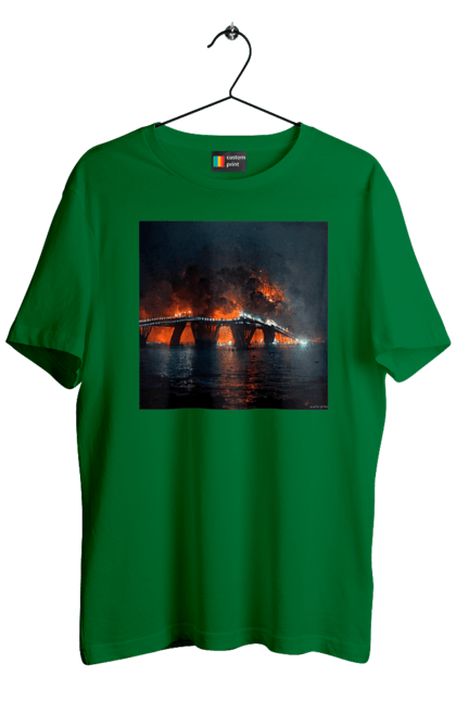 Футболка чоловіча з принтом "Кримський мост горить". Армія росії, армія україни, годить, зсу, крим, мост, удар, удар зсу. 2070702