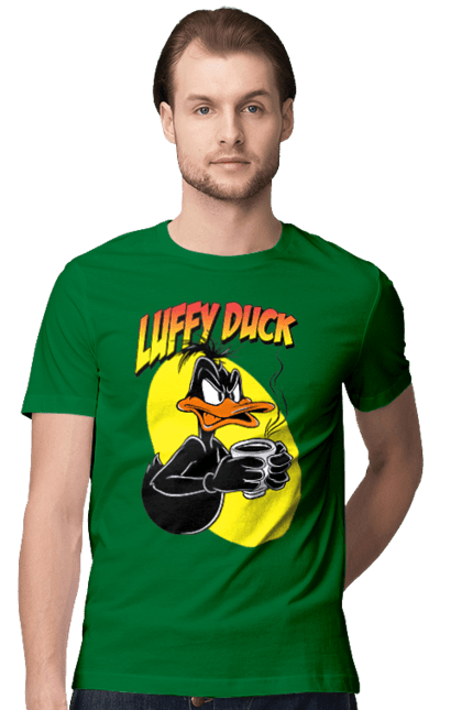 Men's t-shirt with prints Daffy Duck. Cartoon, character, daffy duck, duck, looney tunes, merrie melodies, warner brothers. 2070702