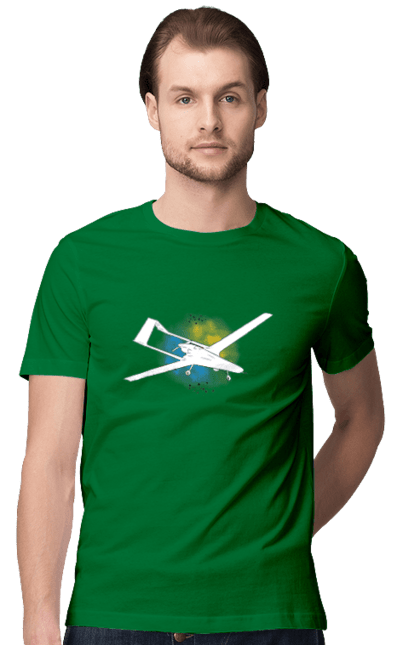 Men`s t-shirt with prints Bayraktar. Aquarelle, bayraktar, glory, sky, ukraine. 2070702