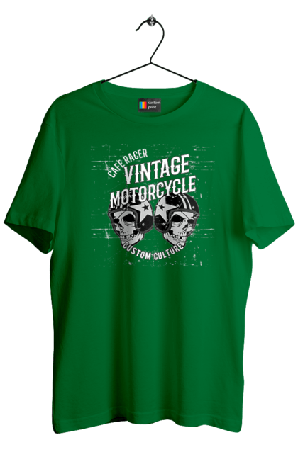 Футболка чоловіча з принтом "мото вантажу". Вінтаж, мото, череп, шолом. 2070702