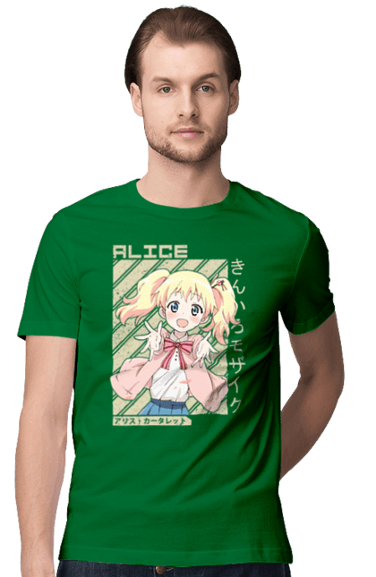 Men's t-shirt with prints Kiniro Mosaic Alice Cartelet. Alice, alice cartelet, anime, gold mosaic, kiniro mosaic, kinmoza, manga. 2070702