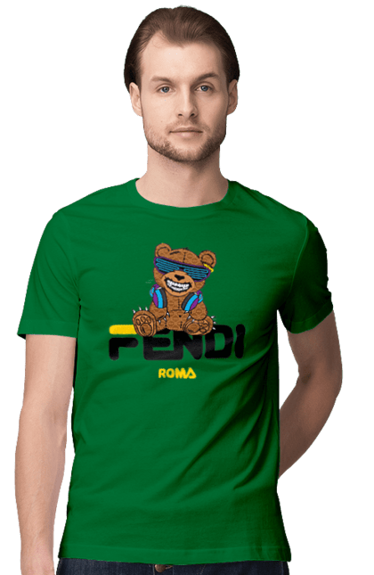 Men's t-shirt with prints Fendi. Bag, bear, brand, clothes, fashion, fashion house, fendi, italy, luxury, lvmh. 2070702