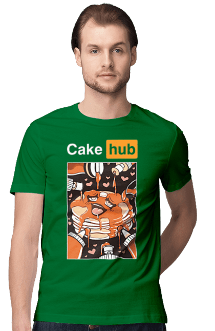 Men`s t-shirt with prints Cake Hub. Brutal, cake, cake hub, hub, humor, joke, porn hub. 2070702