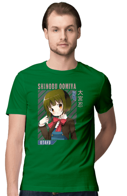 Men's t-shirt with prints Kiniro Mosaic Shinobu Omiya. Anime, gold mosaic, kiniro mosaic, kinmoza, manga, shinobu, shinobu omiya. 2070702