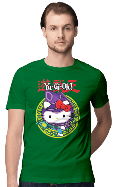 Men's t-shirt with prints Yu Gi Oh! Hello Kitty. Brand, cat, character, hello kitty, kitten, yu gi oh, yugio. 2070702