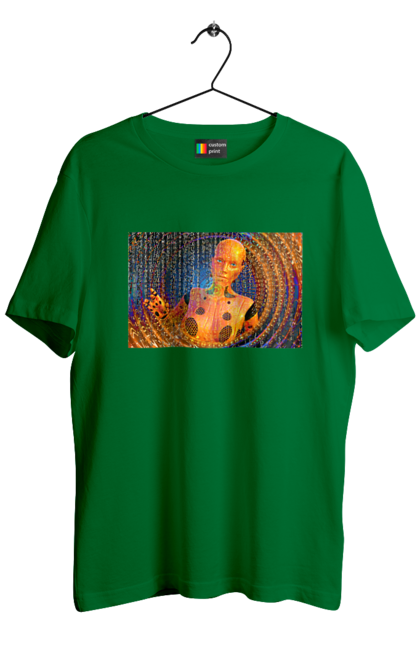 Футболка чоловіча з принтом "Штучний інтелект". Айті, айтішник, гик, жінка, знання, інженер, інтелект, кібер, кібернетика, кіборг, код, комп, комп`ютерник, кристал, машинне навчання, мікросхема, мозок, портрет, програміст, професіонал, професія, розробник, розум, хакер, чіп, штучний інтелект, штучний розум. 2070702