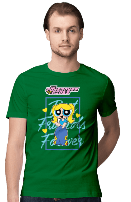 Men's t-shirt with prints Powerpuff Girls Bubbles. Animated series, bubbles, cartoon network, cool girls, powerpuff girls. 2070702