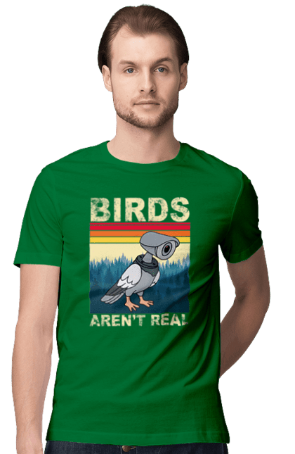 Men's t-shirt with prints Birds aren't real. Bird, camcorder, camera, conspiracy, pigeon, reality, surveillance. 2070702